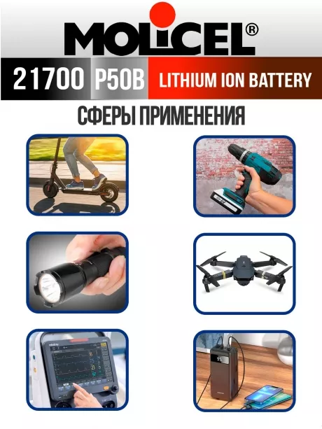 литиевый высокотоковый аккумулятор Molicel INR21700-P50B 
