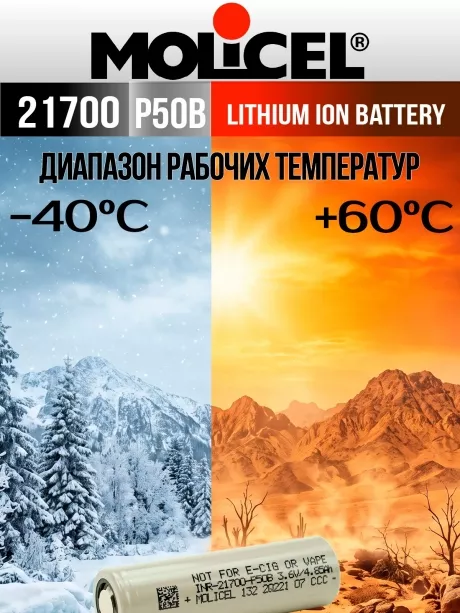 литиевый высокотоковый аккумулятор Molicel INR21700-P50B 3шт. 